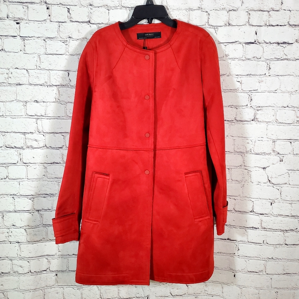 Zara Red Faux Suede Car Coat Size XL NWT Stunning Christmas Chic Classy